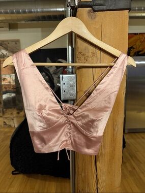Satin V-Neck Crop Top in Dusty Rose